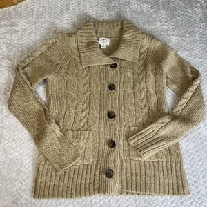 St. John's Bay Womens Size S Cardigan Sweater Tan Chunky Fisherman Cable Knit
